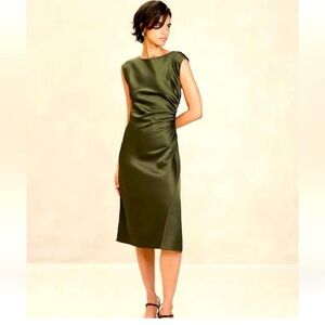 NWT Elegant Olive Green Sheath Dress with Side Ruching Size 18